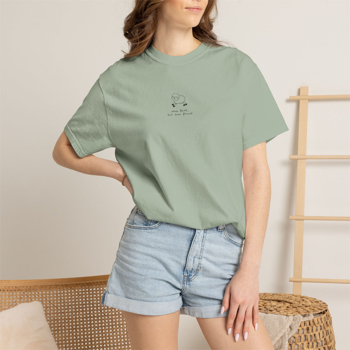 Lost But Found Sheep Minimalist T-shirt | Tiny Chest Embroidery Graphic