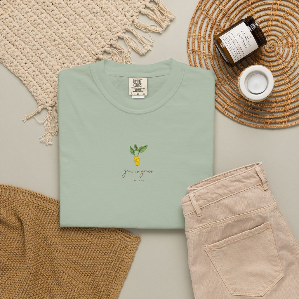 Grow in Grace Embroidery T-shirt | Plant Minimal Christian Tee