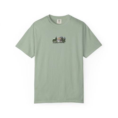 Jesus Is the True Foundation Cabin Illustration T-shirt | Matthew 7:24-25