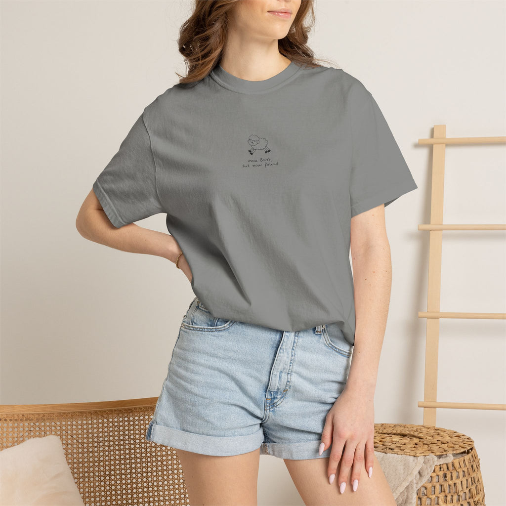 Lost But Found Sheep Minimalist T-shirt | Tiny Chest Embroidery Graphic