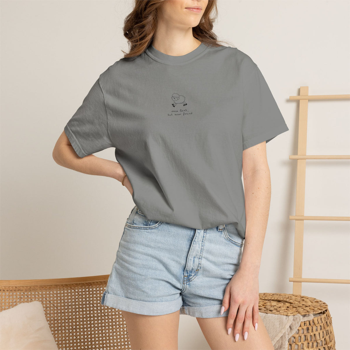 Lost But Found Sheep Minimalist T-shirt | Tiny Chest Embroidery Graphic
