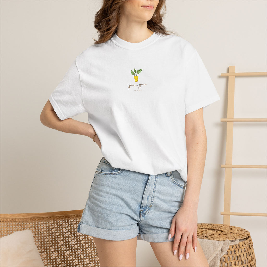 Grow in Grace Embroidery T-shirt | Plant Minimal Christian Tee