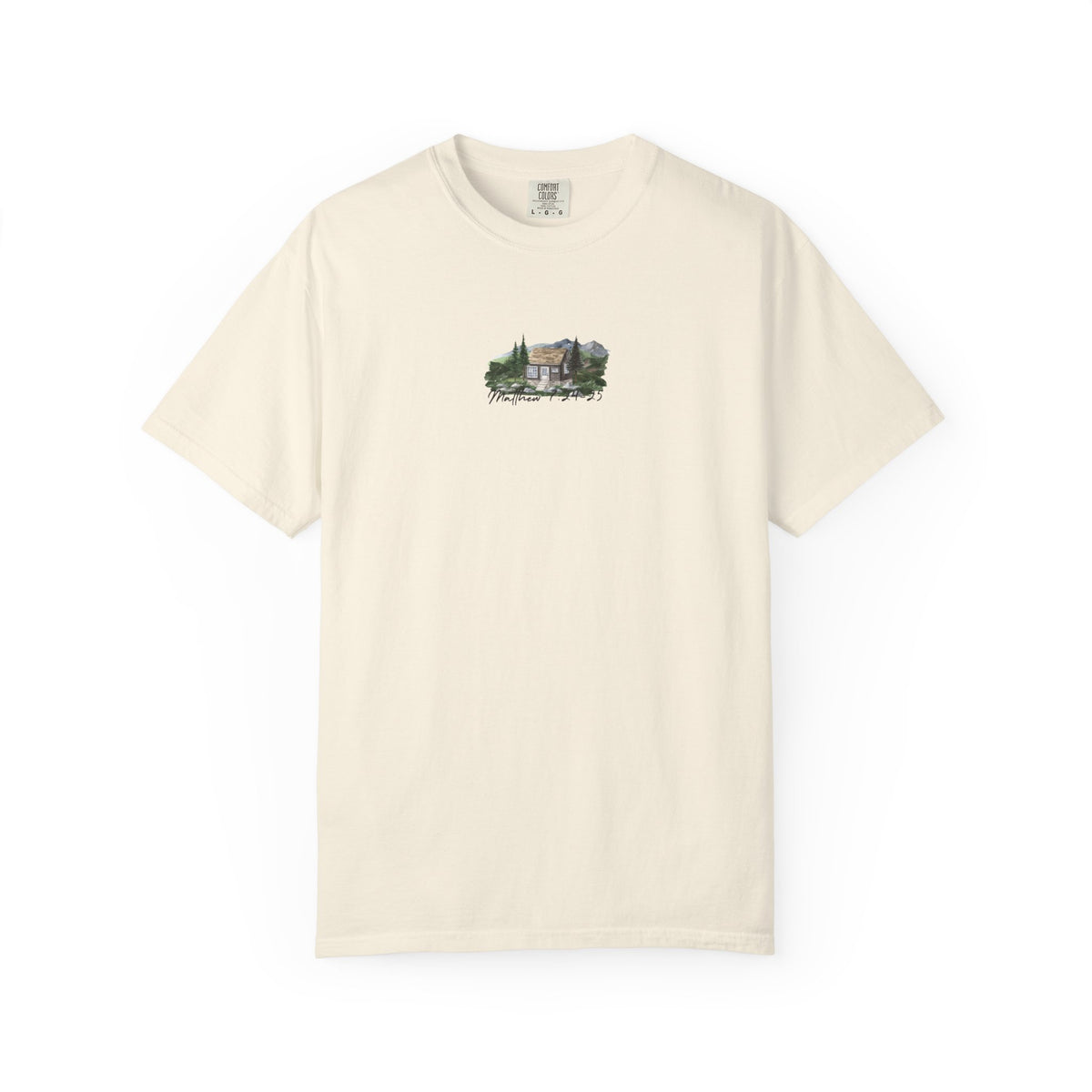 Jesus Is the True Foundation Cabin Illustration T-shirt | Matthew 7:24-25
