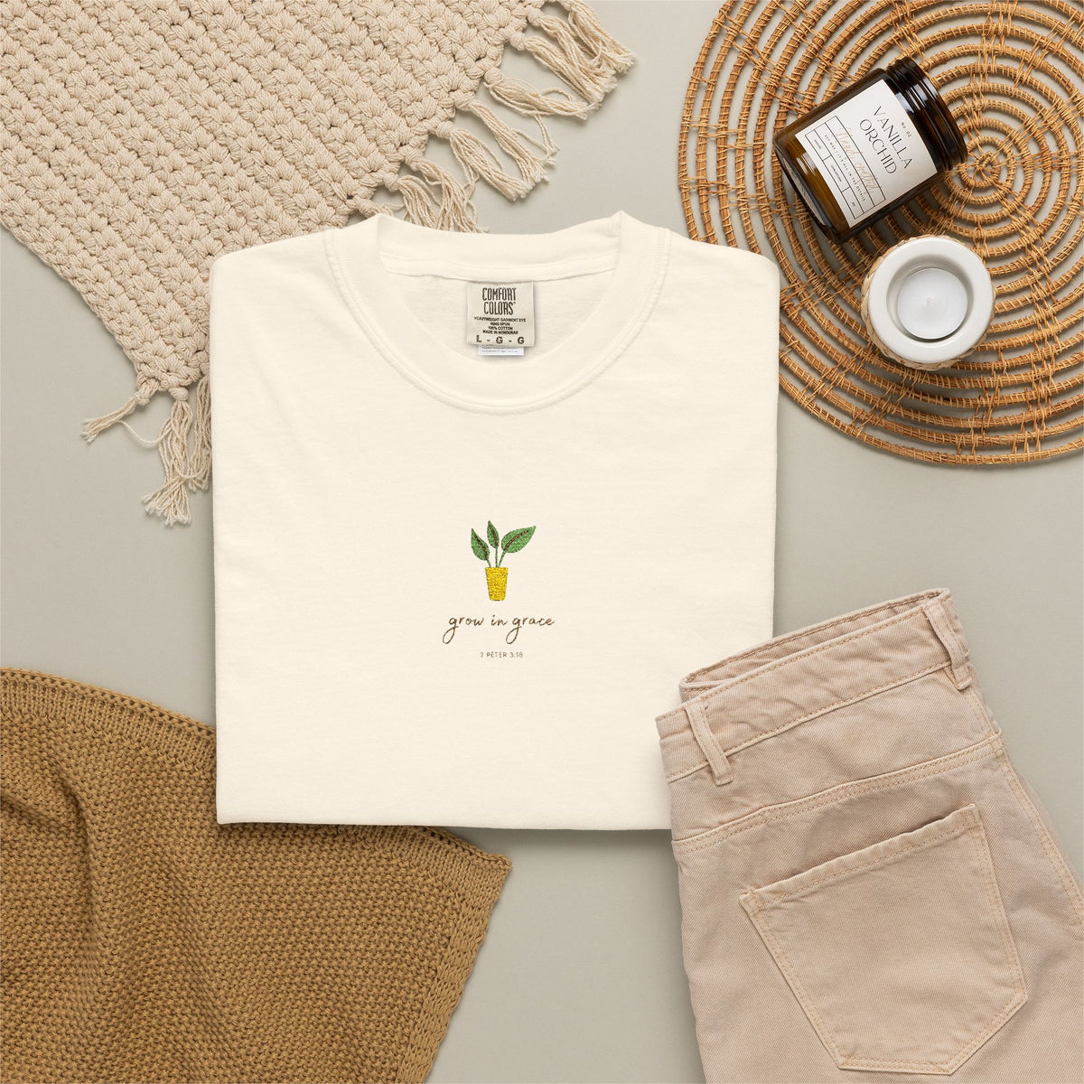 Grow in Grace Embroidery T-shirt | Plant Minimal Christian Tee