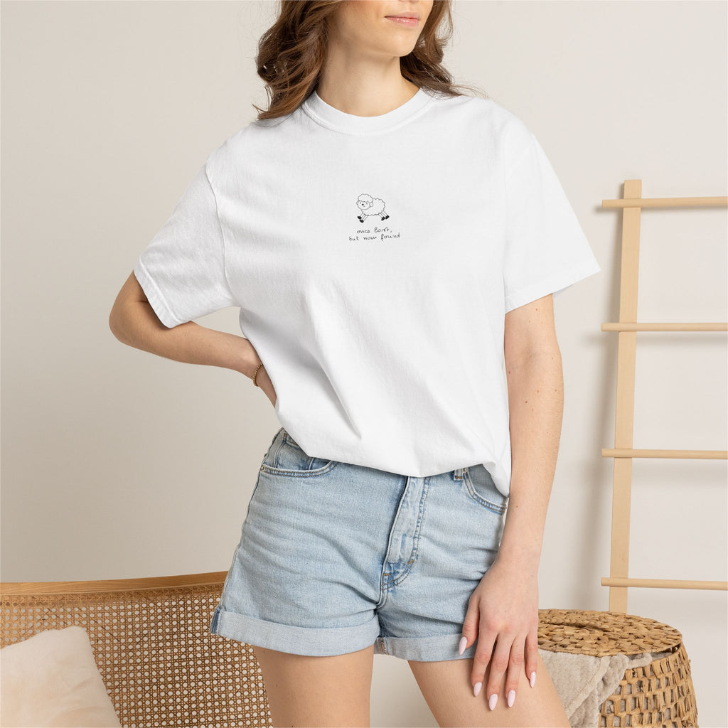 Lost But Found Sheep Minimalist T-shirt | Tiny Chest Embroidery Graphic