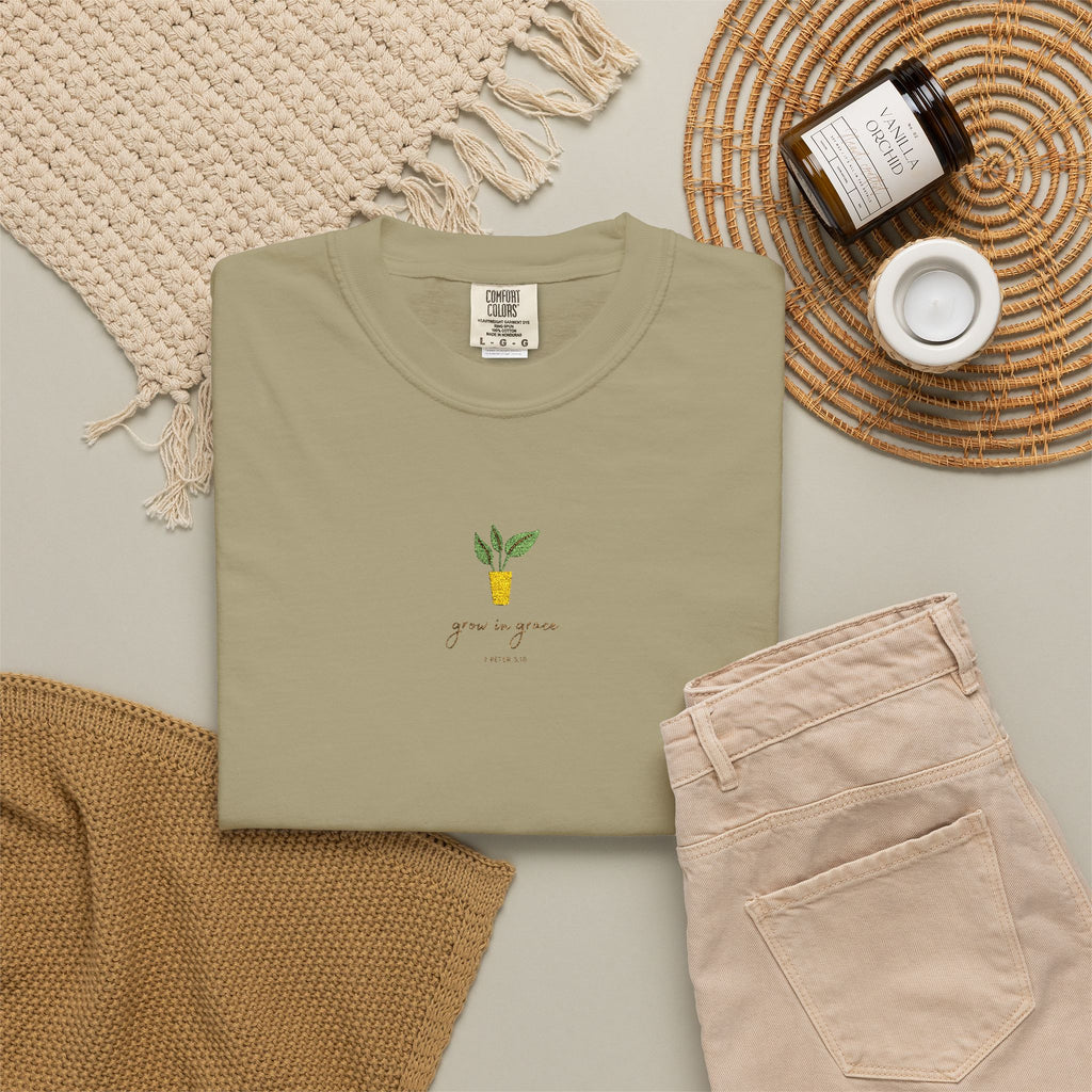 Grow in Grace Embroidery T-shirt | Plant Minimal Christian Tee
