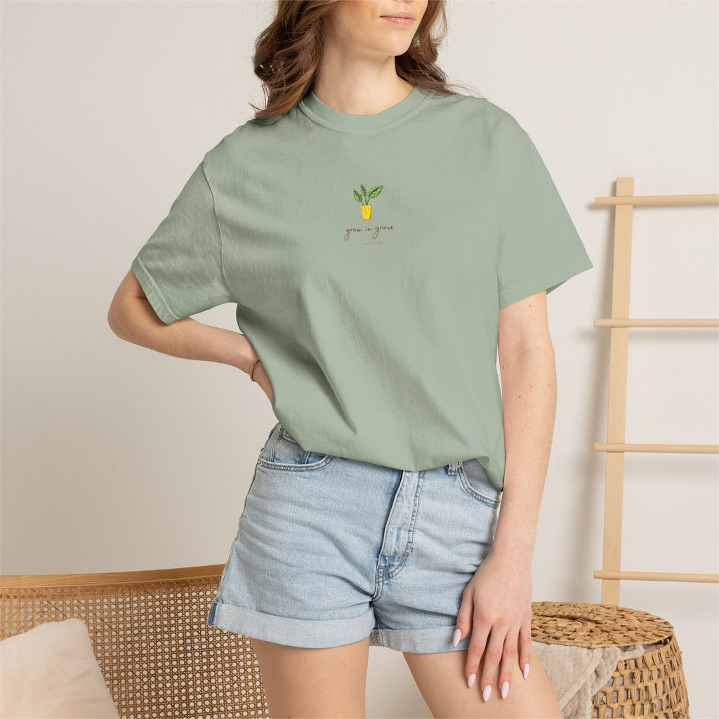 Grow in Grace Embroidery T-shirt | Plant Minimal Christian Tee
