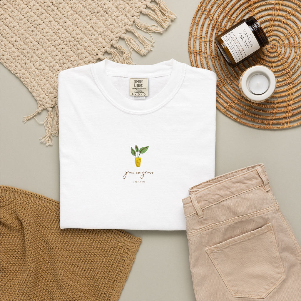 Grow in Grace Embroidery T-shirt | Plant Minimal Christian Tee
